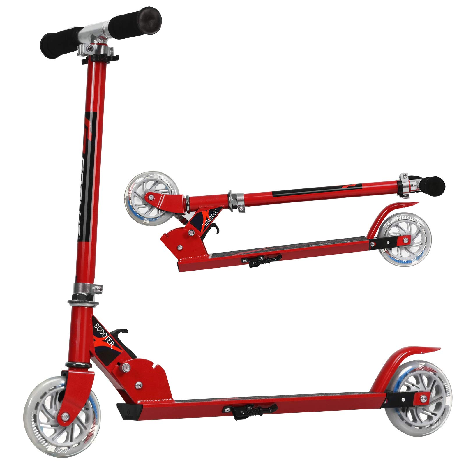 KOMFOTTEU Patinete para Niños con 2 Ruedas LED, Patinete Plegable de Aluminio con Altura Regulable, Scooter Infantil con Carga de 70 kg, Patinete Portátil para Niños 4+ Años