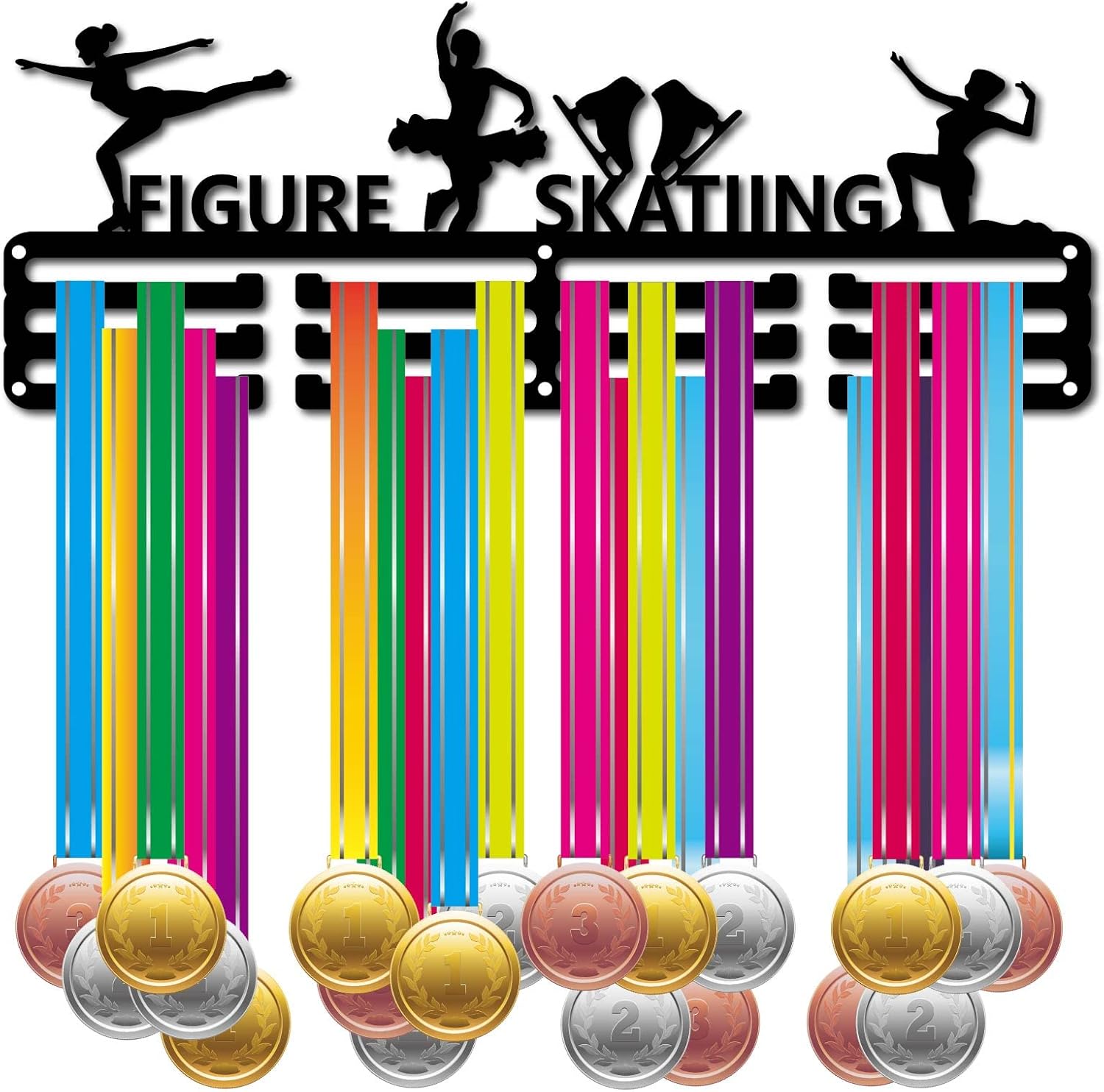 CREATCABIN Figure Skating Medal Holder Sport Medals Display Wall Mount Hanger Decor Stainless Steel Hanging Award for Home Badge Storage Skater Athlete Marathon Over 60 Medals 15.7 x 6 Inch