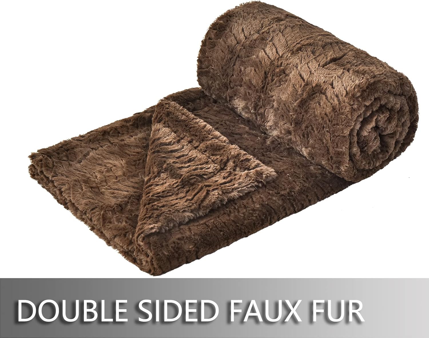 YUSOKI Luxury Faux Fur Throw Blanket(Without Pillows) 2 Layers,3lb,All Ages,Home Decoration, (Brown,50" x 63") - Image 2