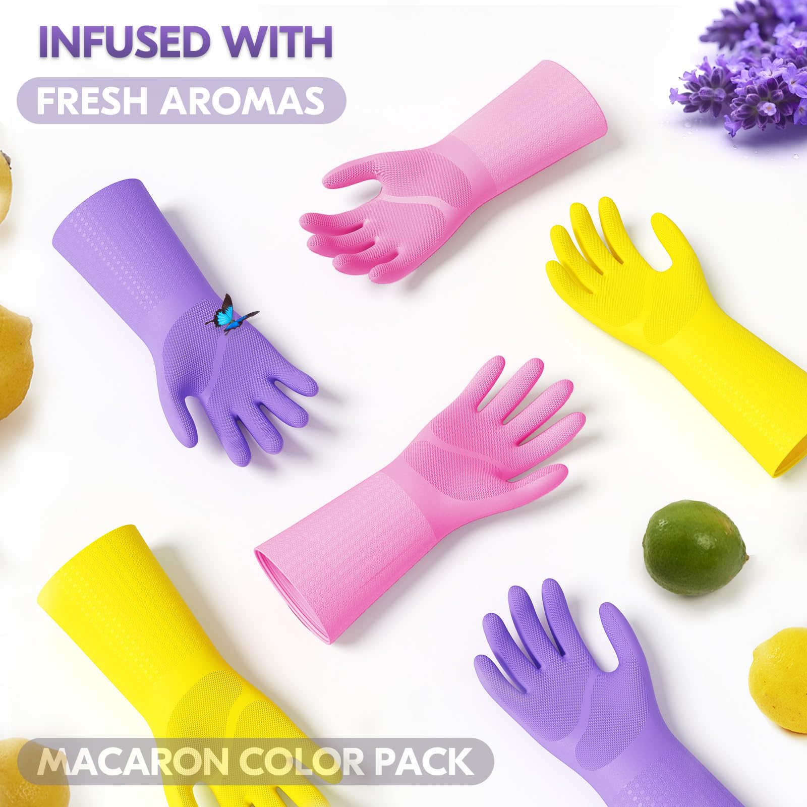 Guantes De Limpieza Reutilizables VGO - Largos, Con Forro, Antideslizantes, Resistentes Al Frío Y Calor, 1 Par