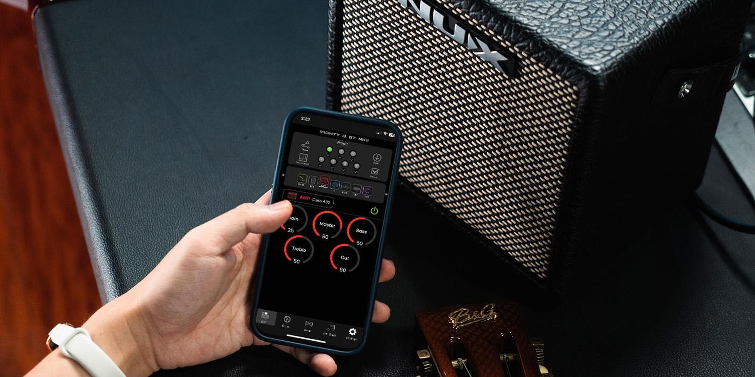 Nux Mighty 8BT MK2 Tragbarer Modeling Gitarrenverstärker mit Bluetooth + keepdrum Klinkenkabel
