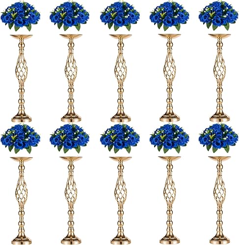 NUPTIO Juego de 10 jarrones de boda y 10 flores artificiales para centros de mesa de boda