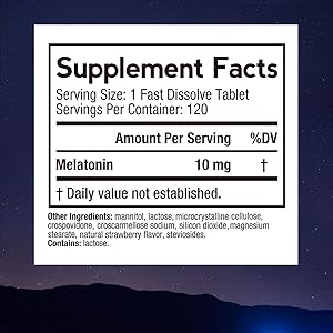 Doctors Recipes Melatonin 10 mg Fast Dissolve 120 Tablets, Natural Sleep Support, Promote Relaxation & Calmness, Non-GMO, Natural Strawberry Flavor, No Water Needed