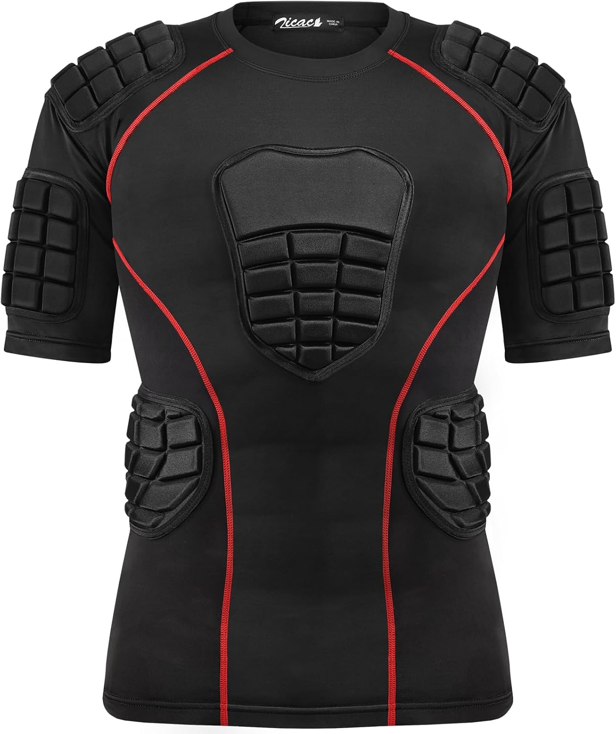 Zicac Padded Compression Shirt 8-Pads Football Rib Protectors Padded Shirt Chest Protective Gear Sports Rash Guards for Football Rugby Baseball