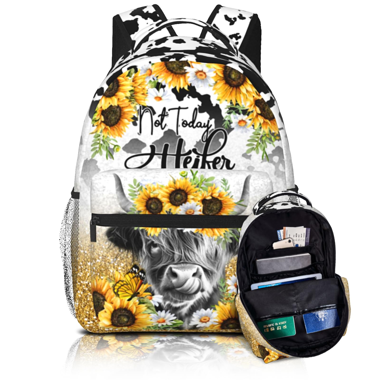 Cow Backpack Highland Cow Sunflower School Backpack Cow Print Bookbag For Kids Boys Girls Elementary Middle School For