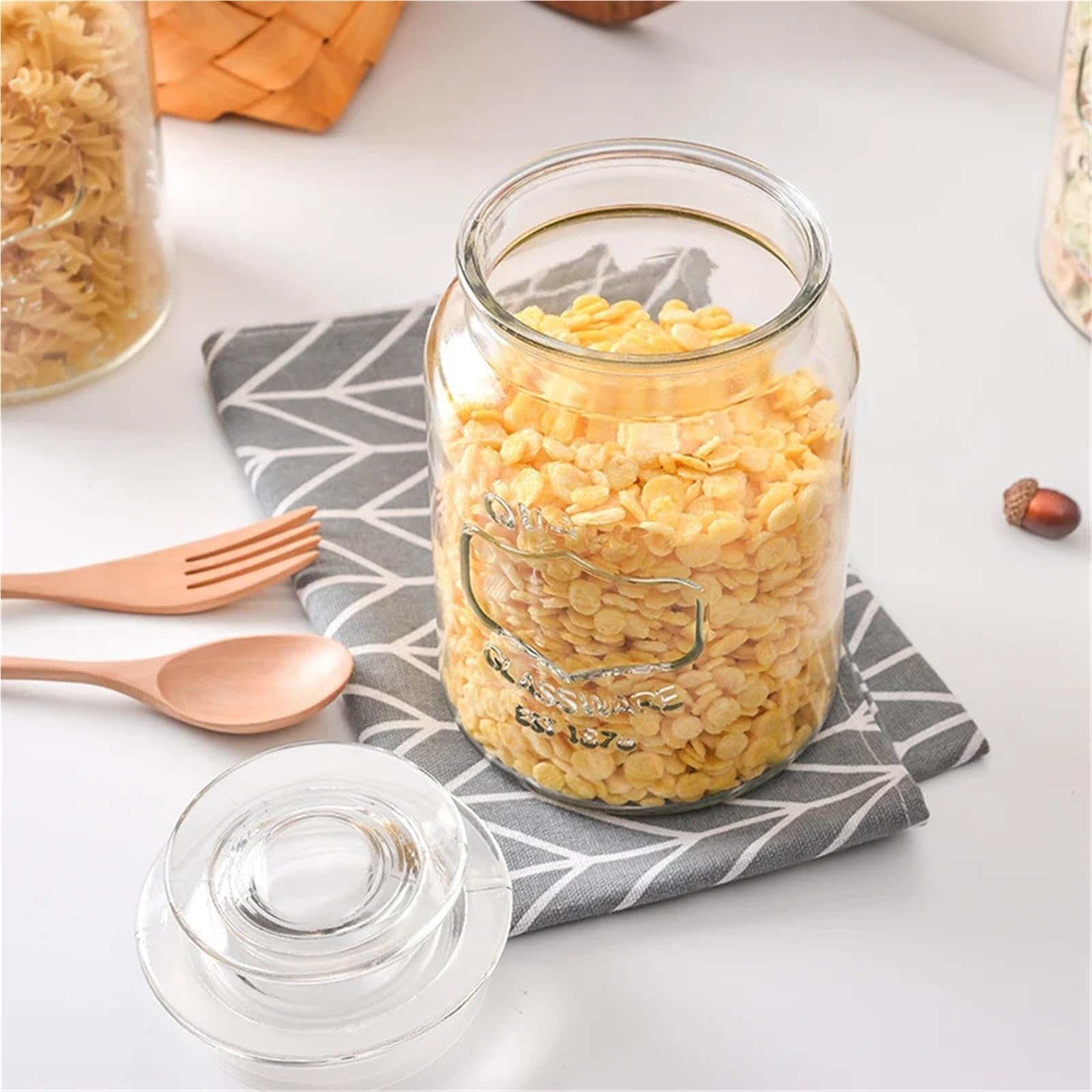 Tarrinas de cristal con tapa, Frasco sellado de vidrio transparente, botella almacenamiento alimentos multigrano, frutos secos, nueces, varios tamaños, 2 uds(L)