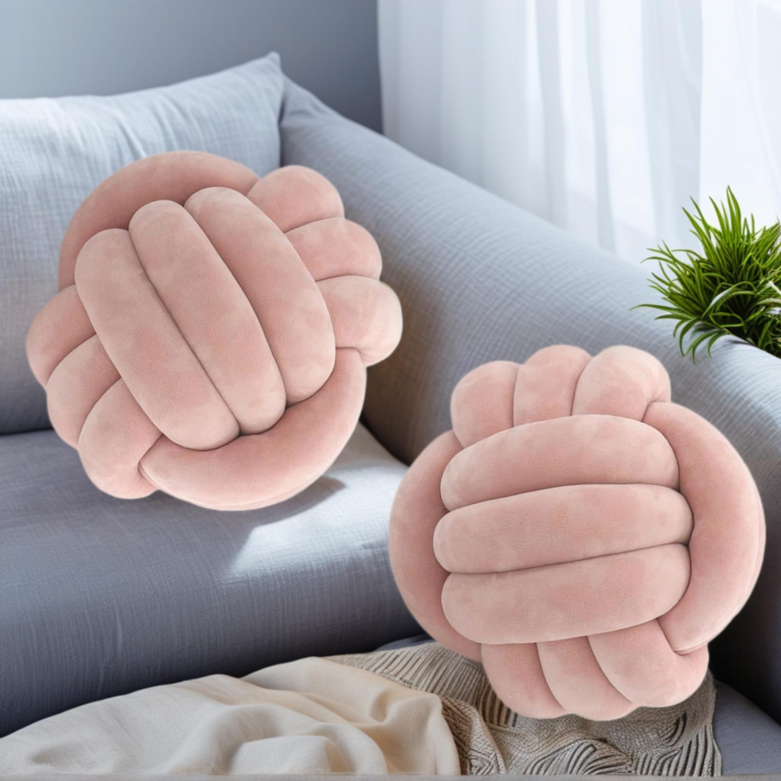 Wadser 2 Pcs Knot Pillow Ball, Blush Knotted Pillow Plush Ball Pillows, 8.7" Decorative Throw Pillows for Sofa Couch Aesthetic Home Decor