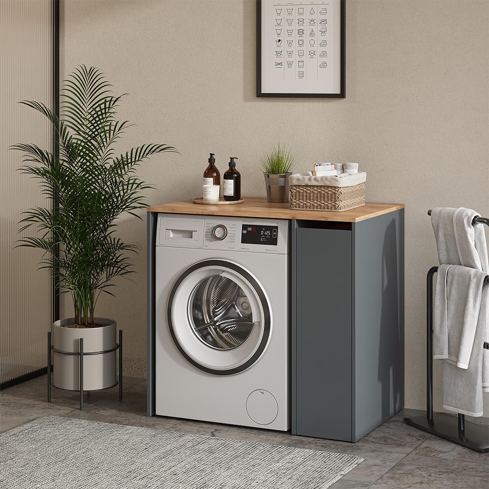 Vicco Mobiletto per lavatrice Viktor, Antracite/Rovere dorato, 93.6 x 88.2 cm con scomparti e porta, per una conservazione salvaspazio sopra le lavatrici