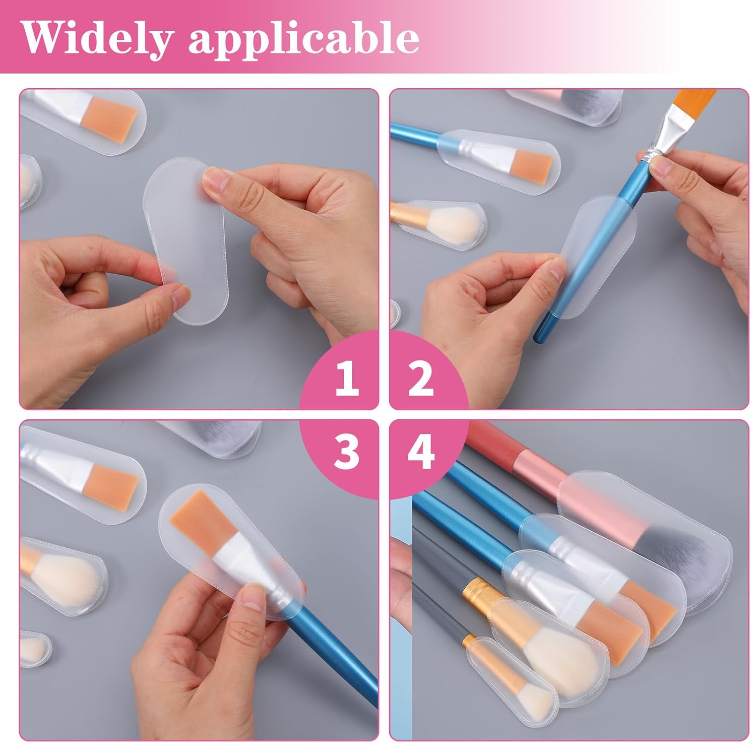 Amabro 50Pcs Makeup Brush Covers, 5 Sizes Waterproof Dust Caps Protectors | Clear Make up Brush Guards Travel Daily Storage Organizer Universal Fit Cosmetic Tools Gift for Mother Wife Girlfriend