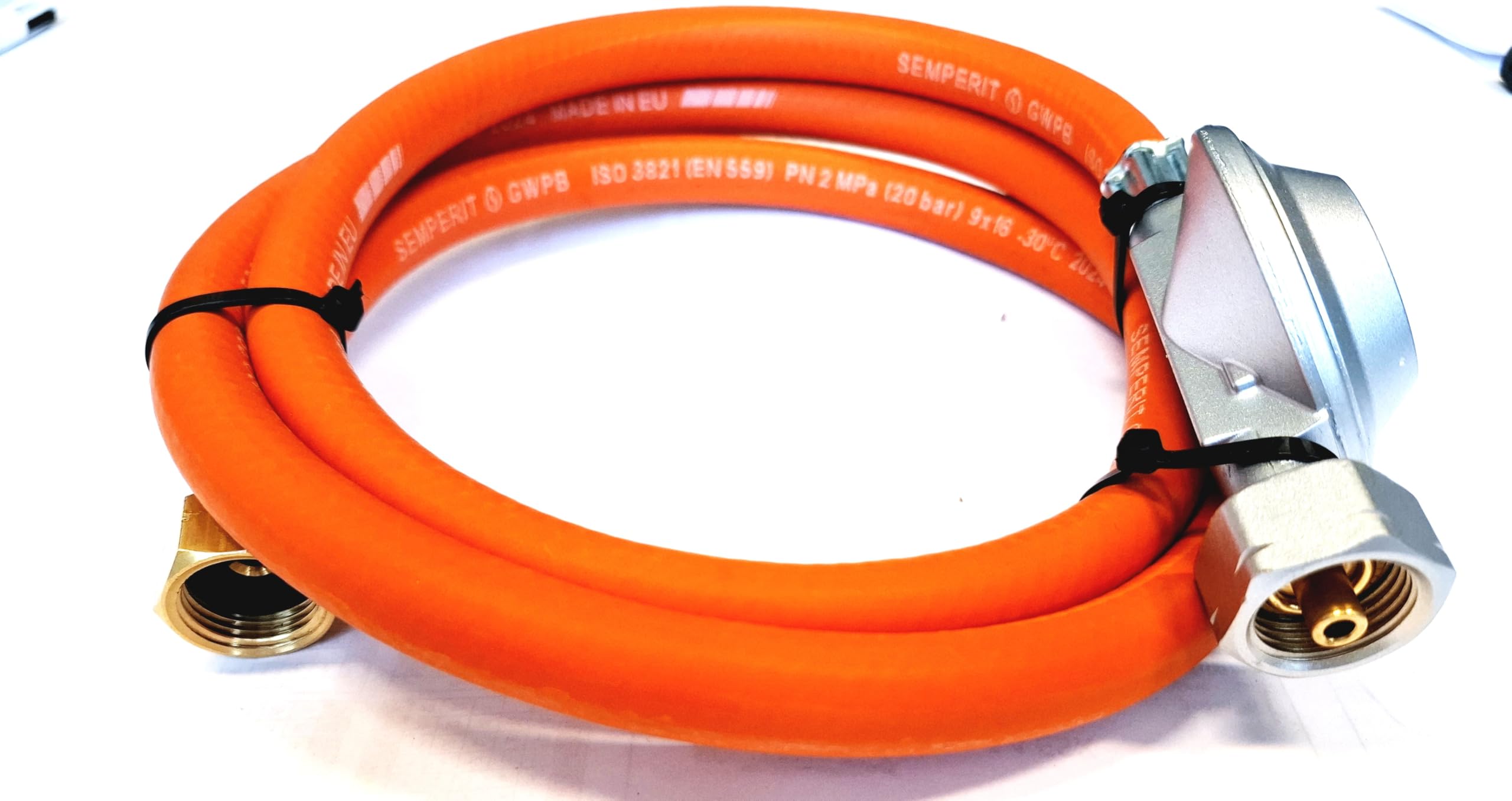 Manguera para hornillo de gas con reductor para botellas de 11 kg | 0,5 m 500 cm | Conector 1/2" derecho y reductor 21,8 mm