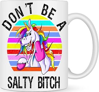 Salty B*tch Rainbow Unicorn Middle Finger Coffee Cup - Surfer Mug Rude Gift - Swearing Coffee Mug Funny Gifts for Men Women - Novelty Best Friend Gift- Office Joke Gifts Funny Mugs for Work Colleagues