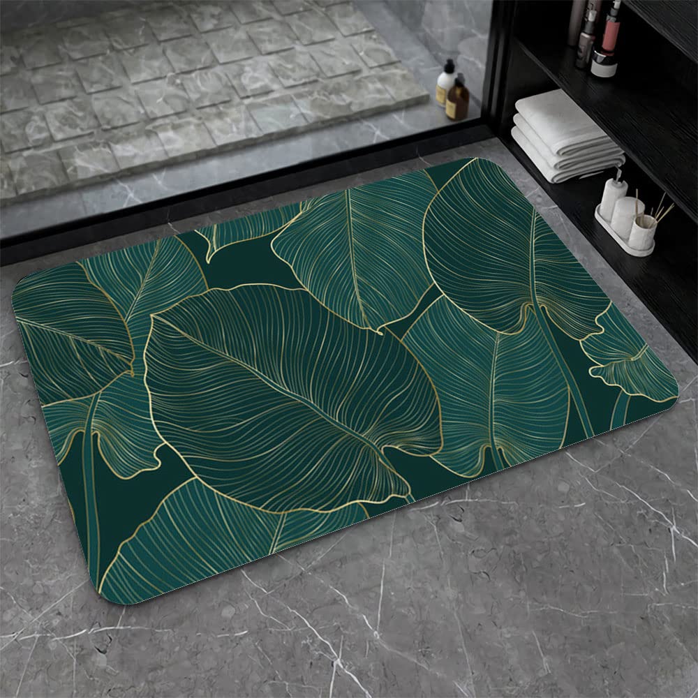 Diatomaceous Earth Bath Mat,The Leaves Non-Slip Volume Super Absorbent Fast Drying for Bathroom Kitchen Door mat,Eco-Friendly Easy to Clean 16×24Inch (40 * 60cm)