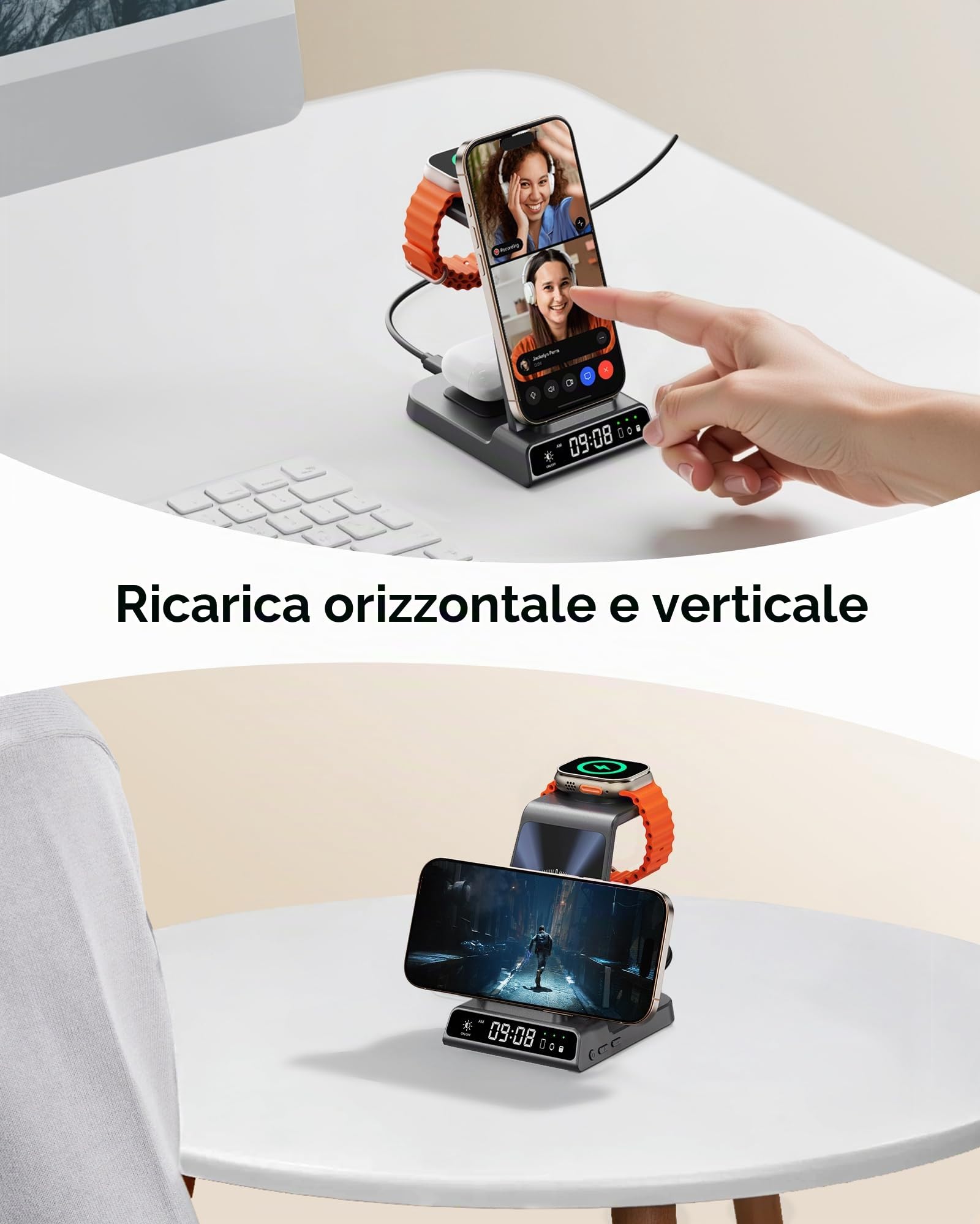 Caricatore Wireless 3-in-1 per iPhone Air/17/16/15/14/13/12, per Apple Watch Ultra 3/11/10/9/8/7/SE 3 e AirPods/Pro/4/3, SwanScout C02A