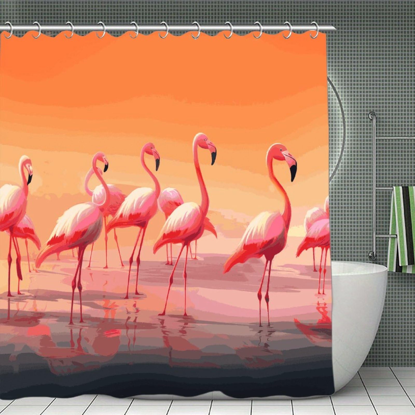 VstaDank A Flock of Flamingos Shower Curtain 71x71 Heavy Duty Polyester Cloth Bath Curtain with Hooks Thick Waterproof Shower Liner Fun Magic Decorative Bathroom Curtains for Bathtub
