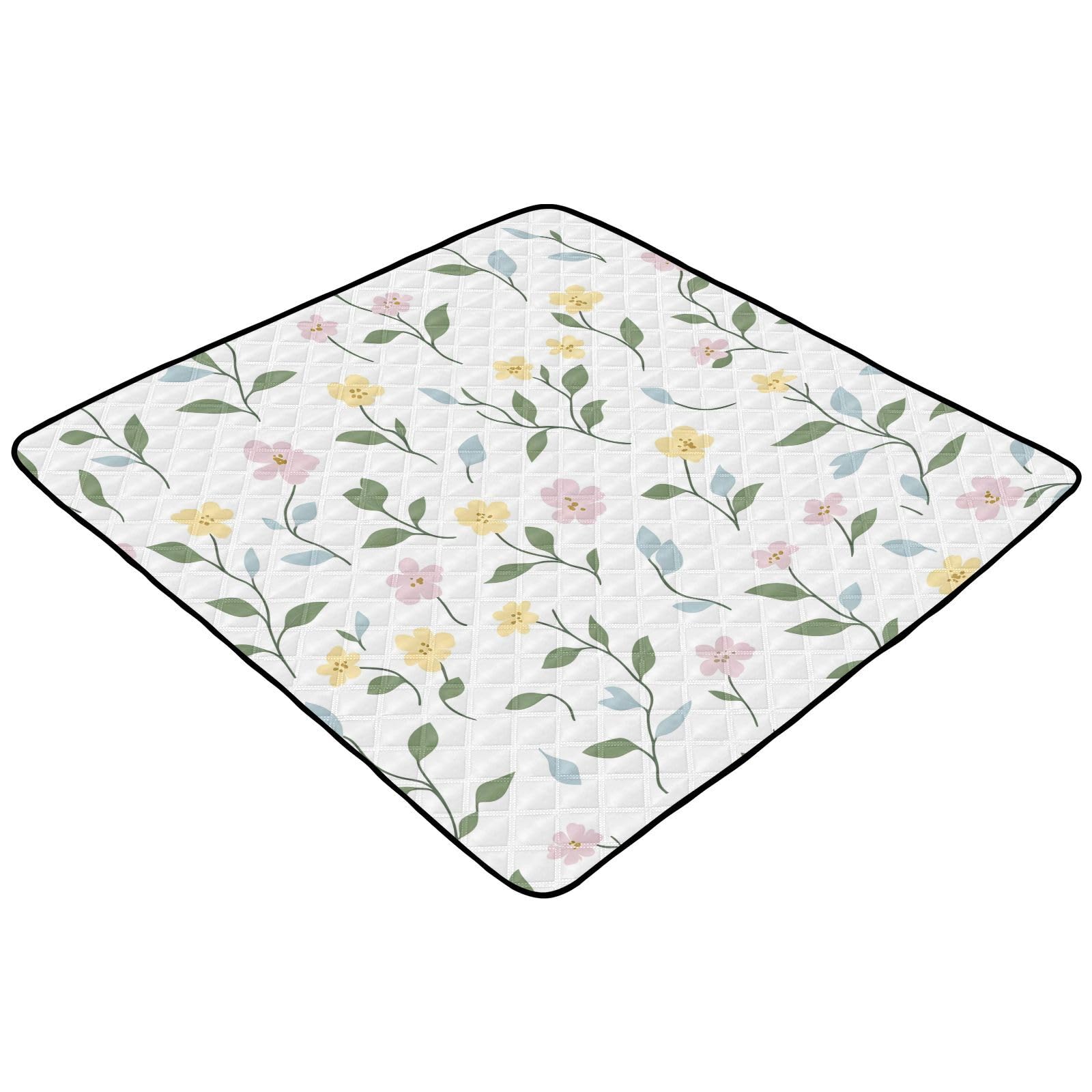 BOESI Doodle Colorful Flower Pattern Baby Play Mat, 50“ X 50” Washable Folding Crawling Mat, Baby Floor Mat, Soft, Thick, Non-Slip