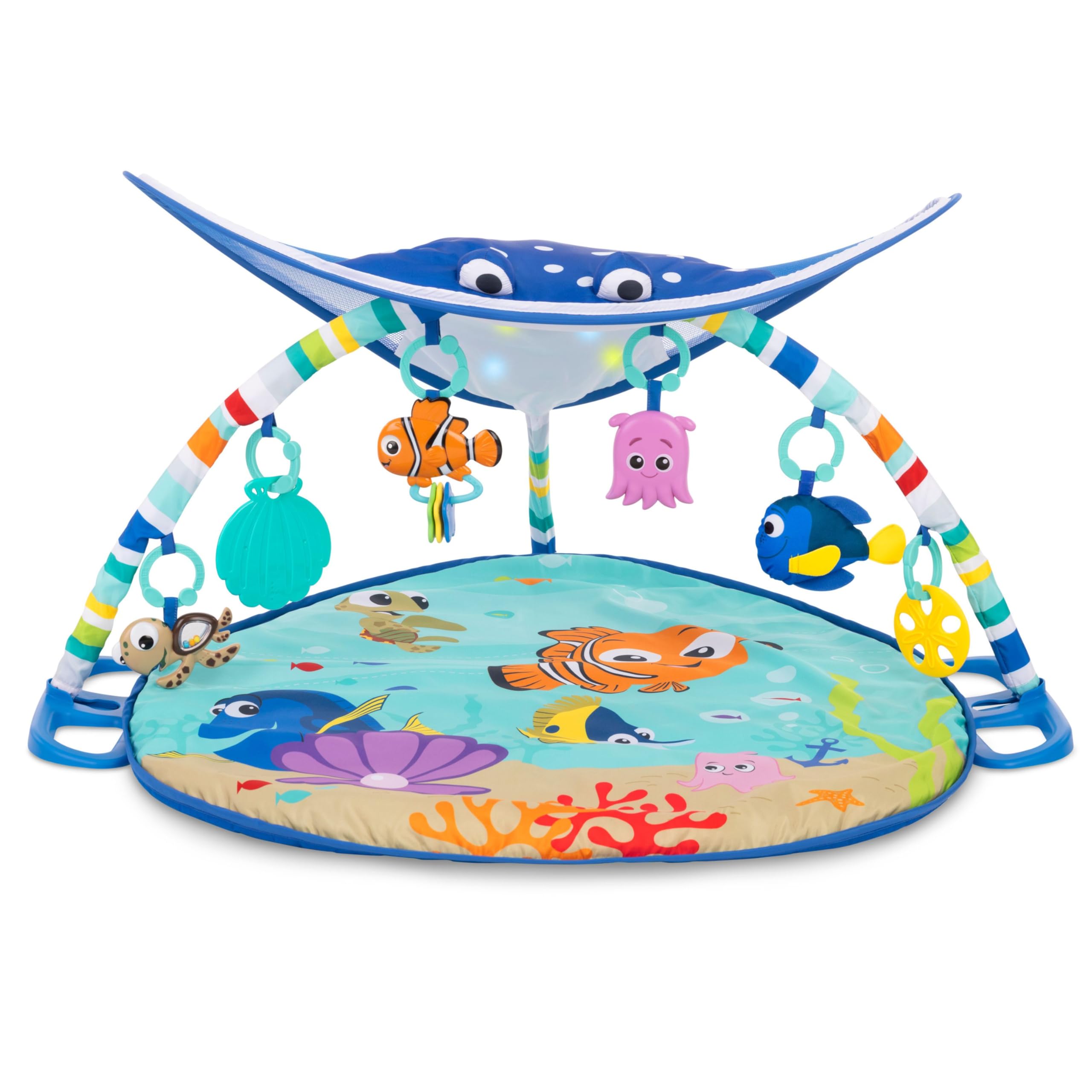 Bright Starts, Disney Baby, Finding Nemo Ocean Lights Baby Activity Gym and Play Mat with Detachable Toys, Sound and Music, Ages Newborn +