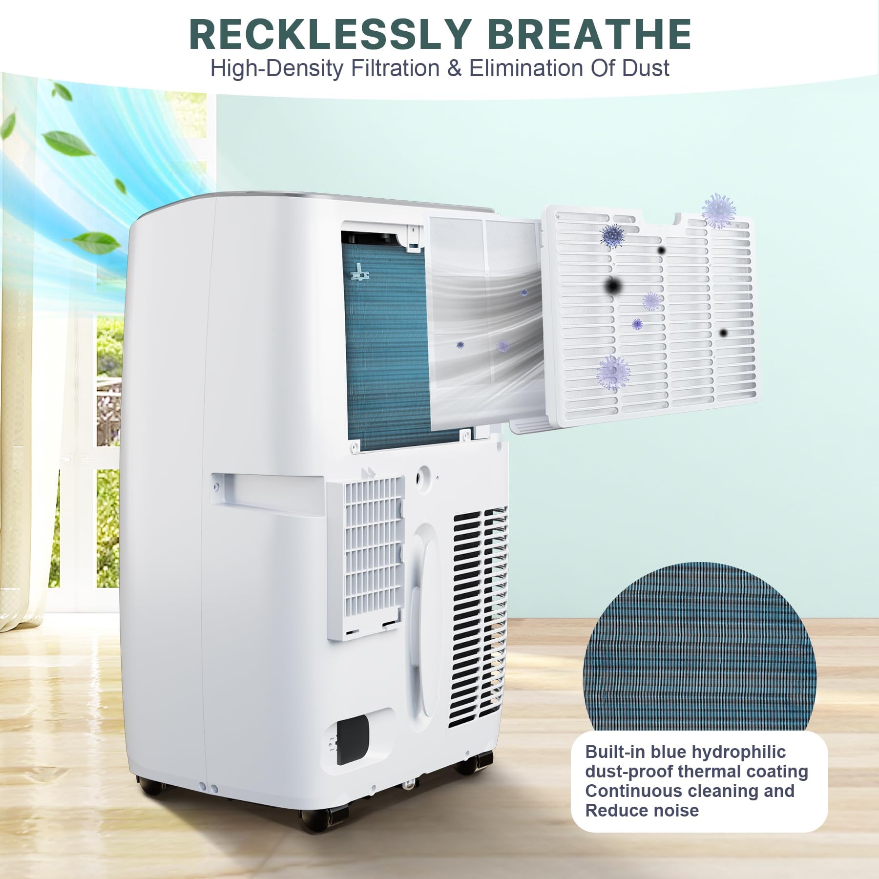 Leise tragbare Klimaanlage 12000 BTU für Räume bis 550 Quadratfuß, 3 in 1 Klimaanlage mit Entfeuchter und Lüftermodus, Schlafmodus, Timer
