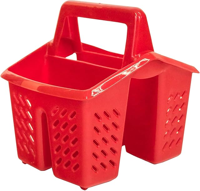 Excellent Houseware Red 4 Compartment Plastic Sink Tidy Filter Cutlery Drainer Caddy with Handle