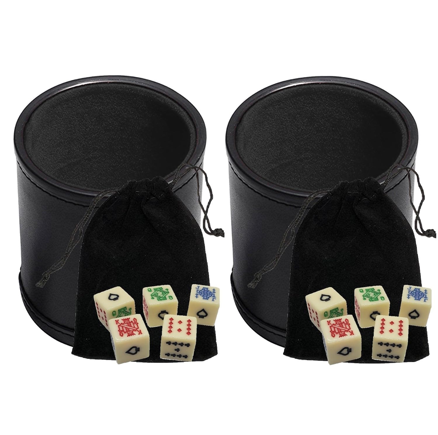 Lot de 2 gobelets à dés en cuir PU noir avec 16 mm de couleur ivoire et pochette de rangement