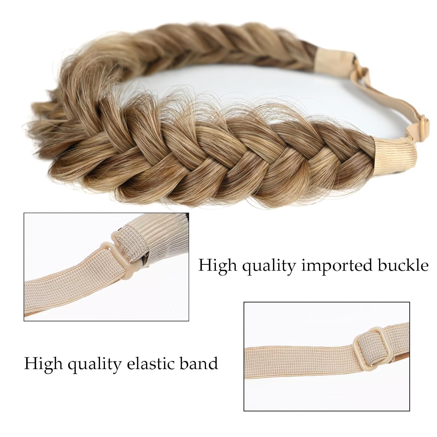 Braid Headband 2 Strands Messy Classic Chunky Plaited Wide Braids Elastic Stretch Quality Synthetic Braided Headband Women Girl Bohemian Hair Braid 65g (Headbands A10) image 4