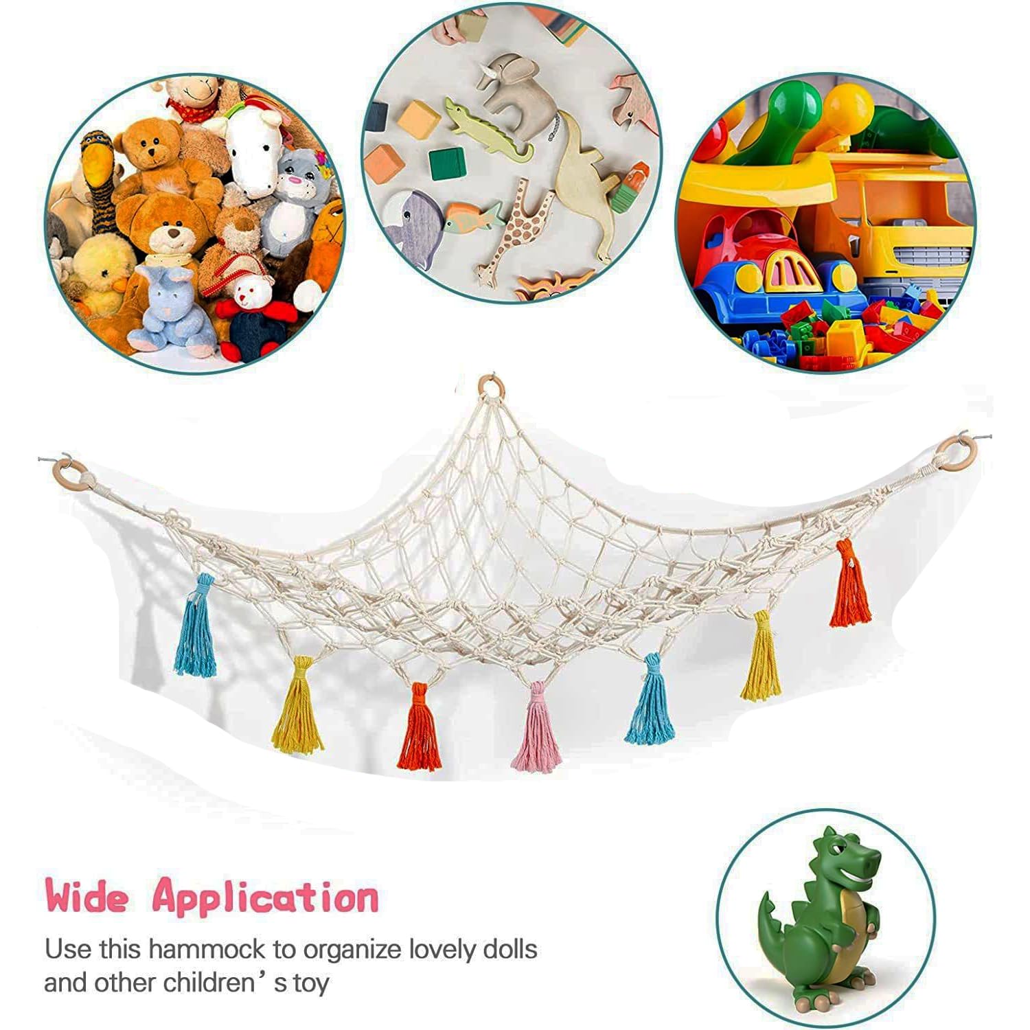 Rete Amaca Per Peluche - Porta Giocattoli Sospesa 153x40cm, Bianco - Soluzione Salvaspazio - Foto 3