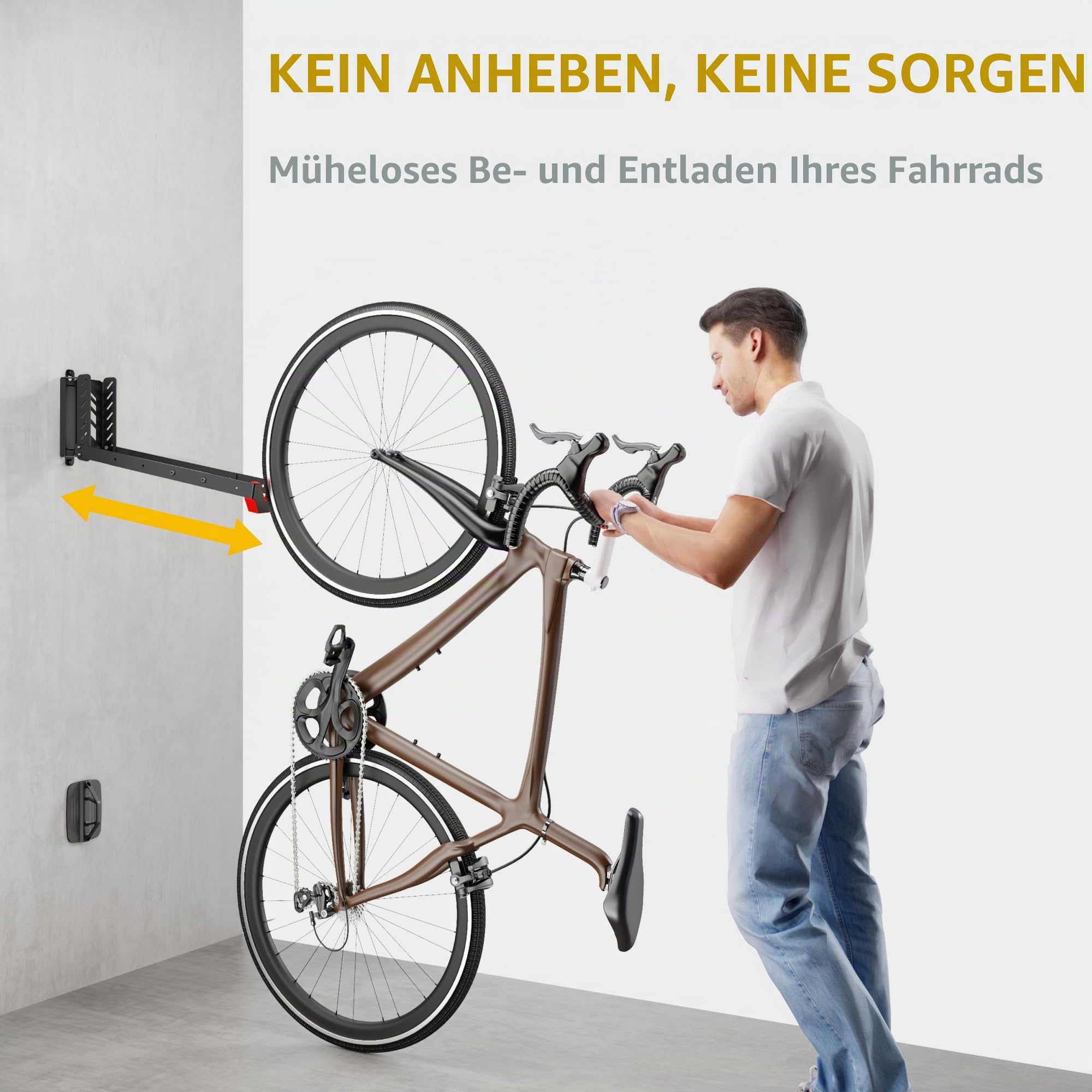 monTEK Schwenkbare Fahrrad-Wandhalterung, kein schweres Heben erforderlich, Fahrrad-Wandhalterung, Fahrradaufhänger für Garage, platzsparende Fahrradträger-Garage, einfach zu be- und entladen,