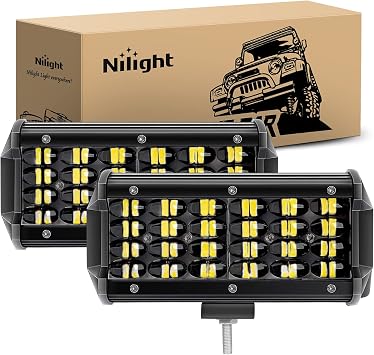 Nilight Led Pods 2Pcs 6.5 Inch 72W 7000LM Quad Row Light Bar Flood Spot Combo Driving Lamp Off Road LED Work Lights for Van Camper Wagon Car Pickup Golf Cart ATV UTV SUV Truck Boat 4x4