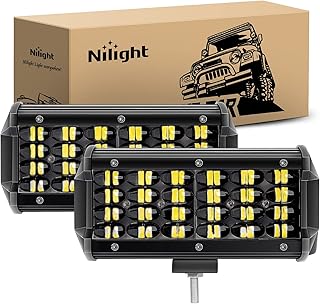 Nilight 18027C-A 2PCS 6.5Inch Bar 2 Pack 7 Inch 72w 7200lm Quad Row LED Off-Road Pods Spot Beam Fog Driving Work Light for Truck 4x4 ATV SUV Boat Jeep Tractor, 2 Year Warranty