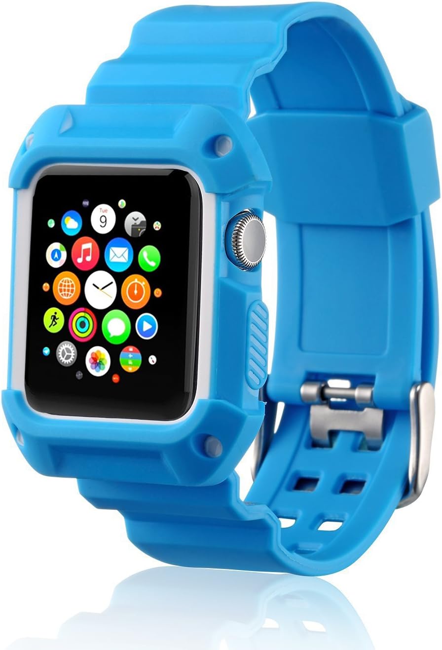 Compatible with Apple Watch Band with Case 42mm, MAIRUI Rugged Protective G Shock Replacement Wristband for Apple Watch Series 2/1, iWatch Nike+/Sport/Edition (Blue)