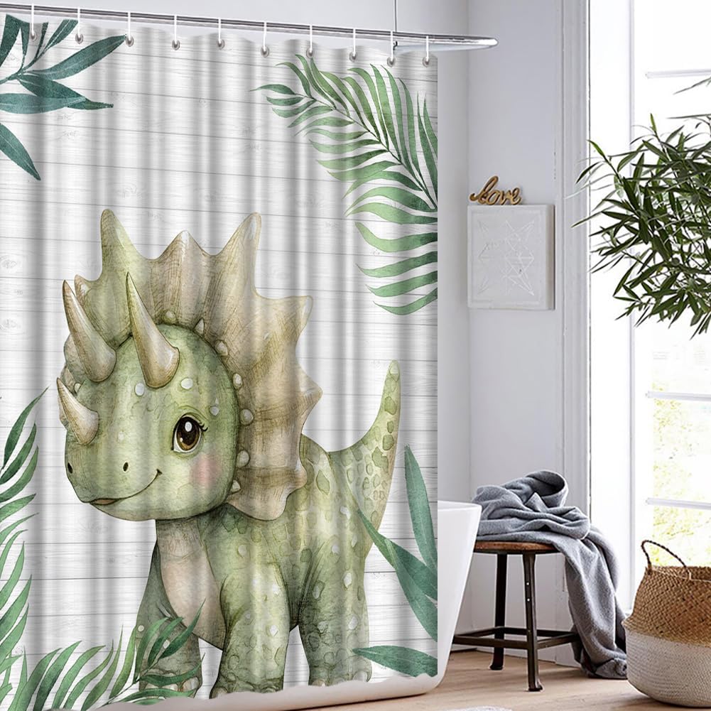 T-rex Shower Curtain 72 x 72 Inches Funny Animal Print for Kids Bathroom Decor Sage Green