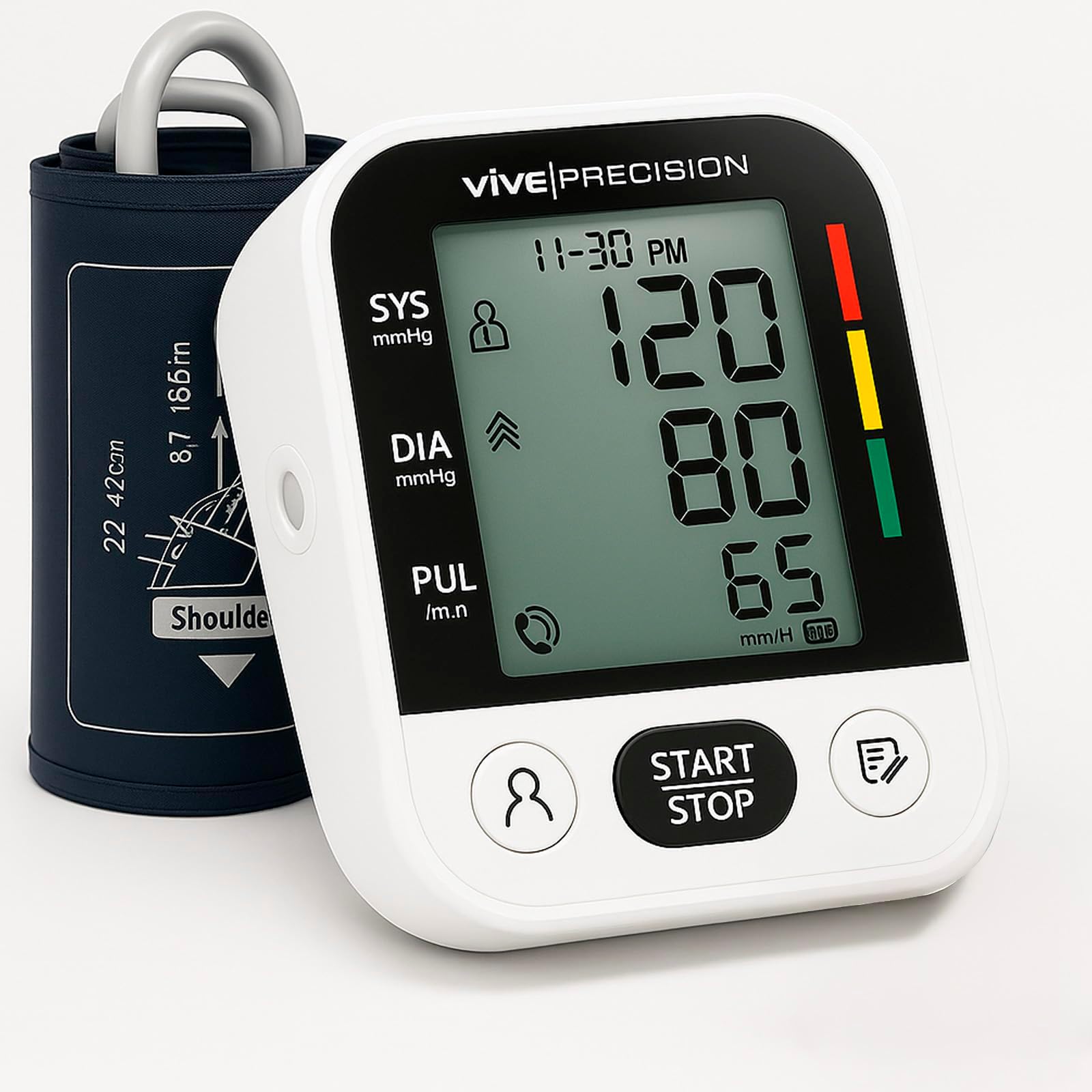 Vive Blood Pressure Monitor for Home Use โ Digital Automatic Upper Arm BP Machine with Cuff, Accurate Blood Pressure and Heart Rate Monitor, Large Adjustable Cuff, Easy One-Touch Operation