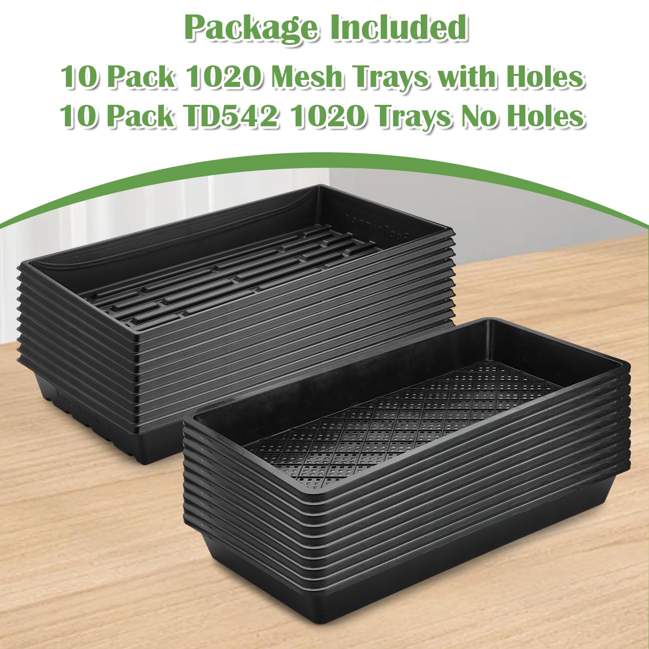 RooTrimmer Paquete de 10 bandejas 1020 y 10 bandejas de Malla 1020, 20 x 10 Pulgadas, Planos de propagación Resistentes para microverdes, Inicio de Semillas, Bloques de Tierra, hidroponía y Pasto de