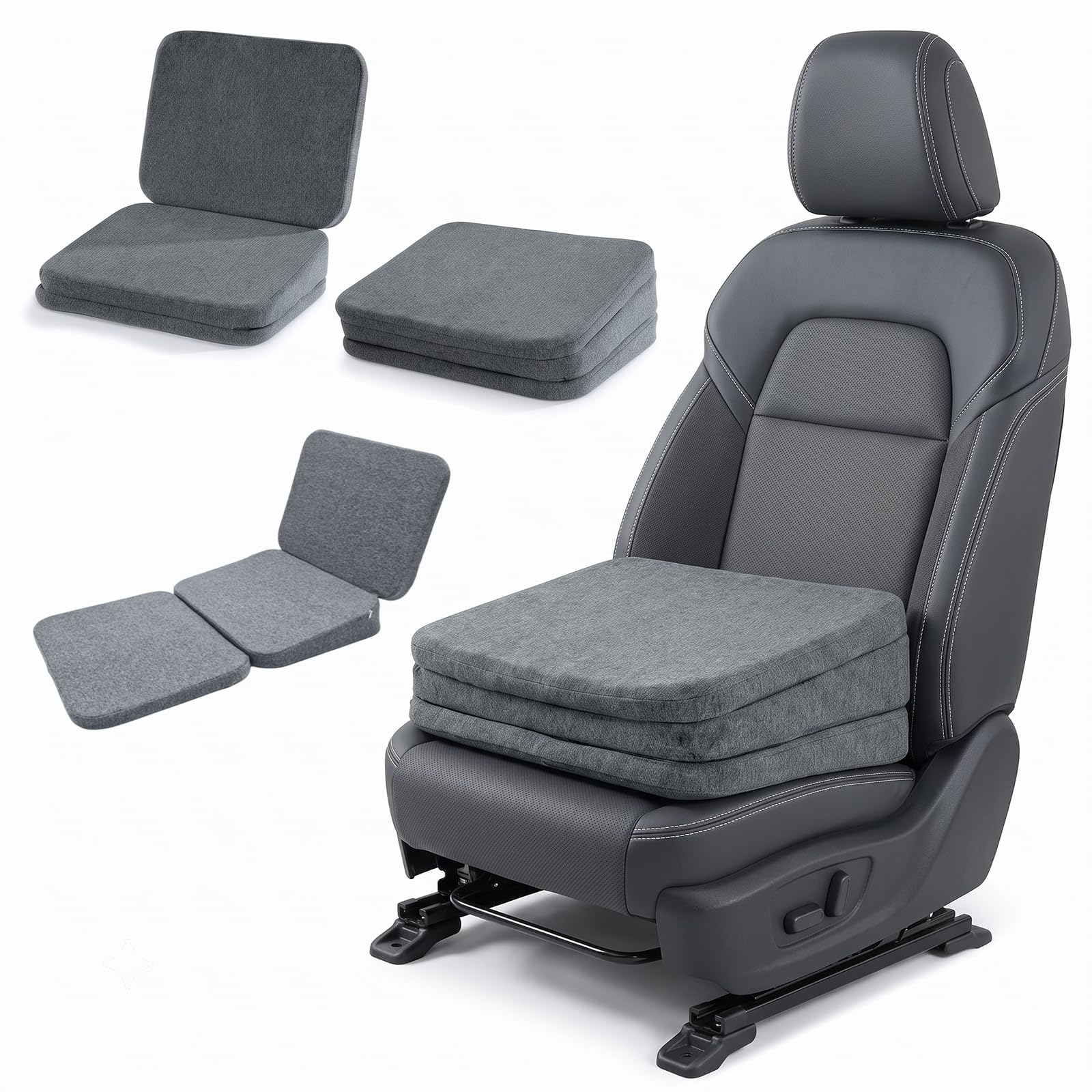LOMUG Asiento elevador de coche para adultos, 3 alturas ajustables en altura, asiento para pequeños conductores, asiento ergonómico con cojín cómodo, respaldo y funda antideslizante