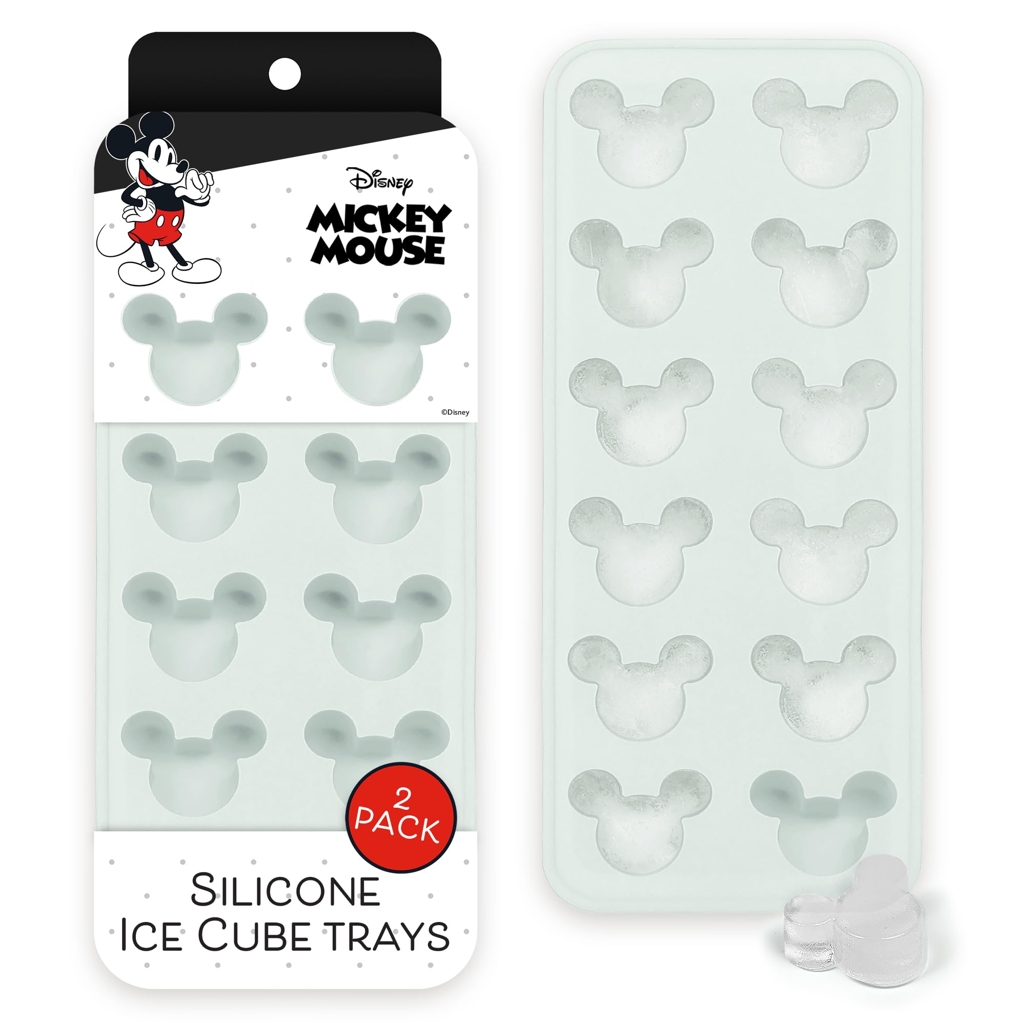 Disney Mickey Silicone Ice Cube Tray, 2-Pack 5"x12.5", BPA-Free