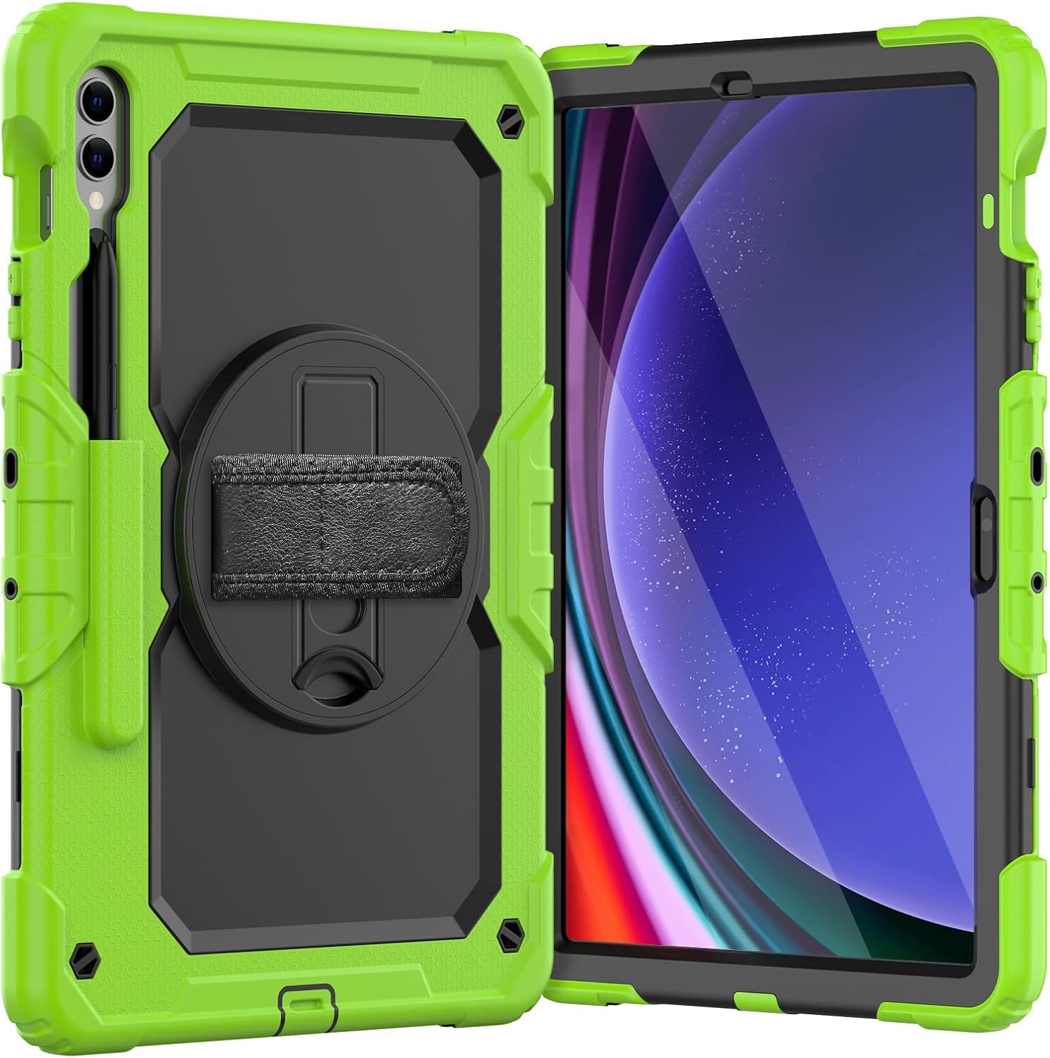Case for Samsung Galaxy Tab S10 Plus 12.4 Inch 2024/S9 FE Plus/S9 Plus 2023, Heavy Duty Shockproof Protective Case with Screen Protector, 360° Rotating Stand, Hand/Shoulder Strap (Green)