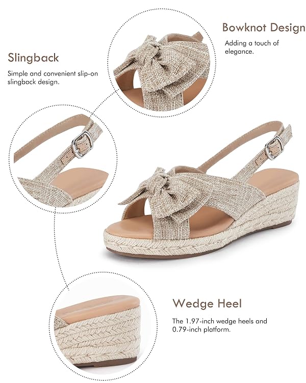 Coutgo Women's Espadrille Wedge Sandals Open Toe Slingback Platform Bowknot Casual Dress Shoes, Khaki, Size 9 by Coutgo - Used condition - Image 5