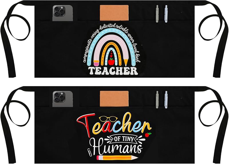2 Pcs Waist Apron for Teacher with 3 Pocket Back to School Gift | Waterproof Fabric,Ideal Teacher Appreciation Gift,Adjustable Tie,3 Pockets With Capacity,Art School Classroom Garden Kitchen