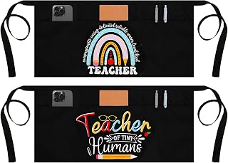 2 Pcs Waist Apron for Teacher with 3 Pocket Back to School Gift | Waterproof Fabric,Ideal Teacher Appreciation Gift,Adjustable Tie,3 Pockets With Capacity,Art School Classroom Garden Kitchen