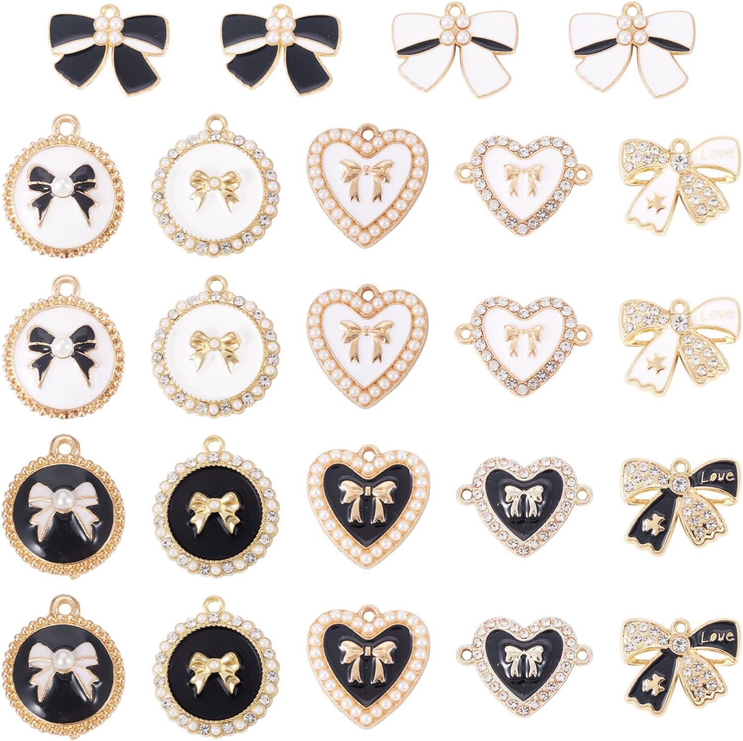 KISSITTY 24Pcs Alloy Enamel Bowknot Charm Pendants Colorful Rhinestone Bow Tie Dangle Charms Bulk Assorted Mixed Shape Kawaii Metal Charms for Bracelets Necklaces DIY Jewelry Making Craft Supplies - Image 9