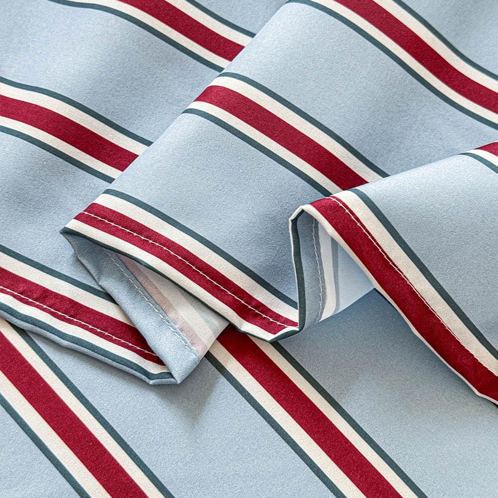 NSNLGSGC Blue and Red Retro Striped Duvet Cover Set Queen, Vintage Pinstripe Comforter Cover,Soft Stripe Washed Microfiber Bedding Cover(3PCS,Queen)