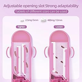 DUBSTAR Pill Cutter Splitter for Small and Tiny Pills, Multiple Pill Cutters for Small or Large Pills, Adjustable Pill Splitter with Centering Device and Blade Guard for Multi Tablets (Pink)