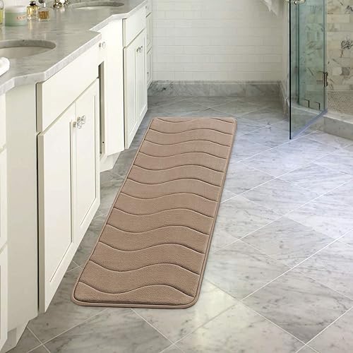 Vista 144 de Flamingo P Tapete de baño de espuma viscoelástica, extra largo, antideslizante, absorbente de agua, grueso, suave, lavable, 47 x 17 pulgadas