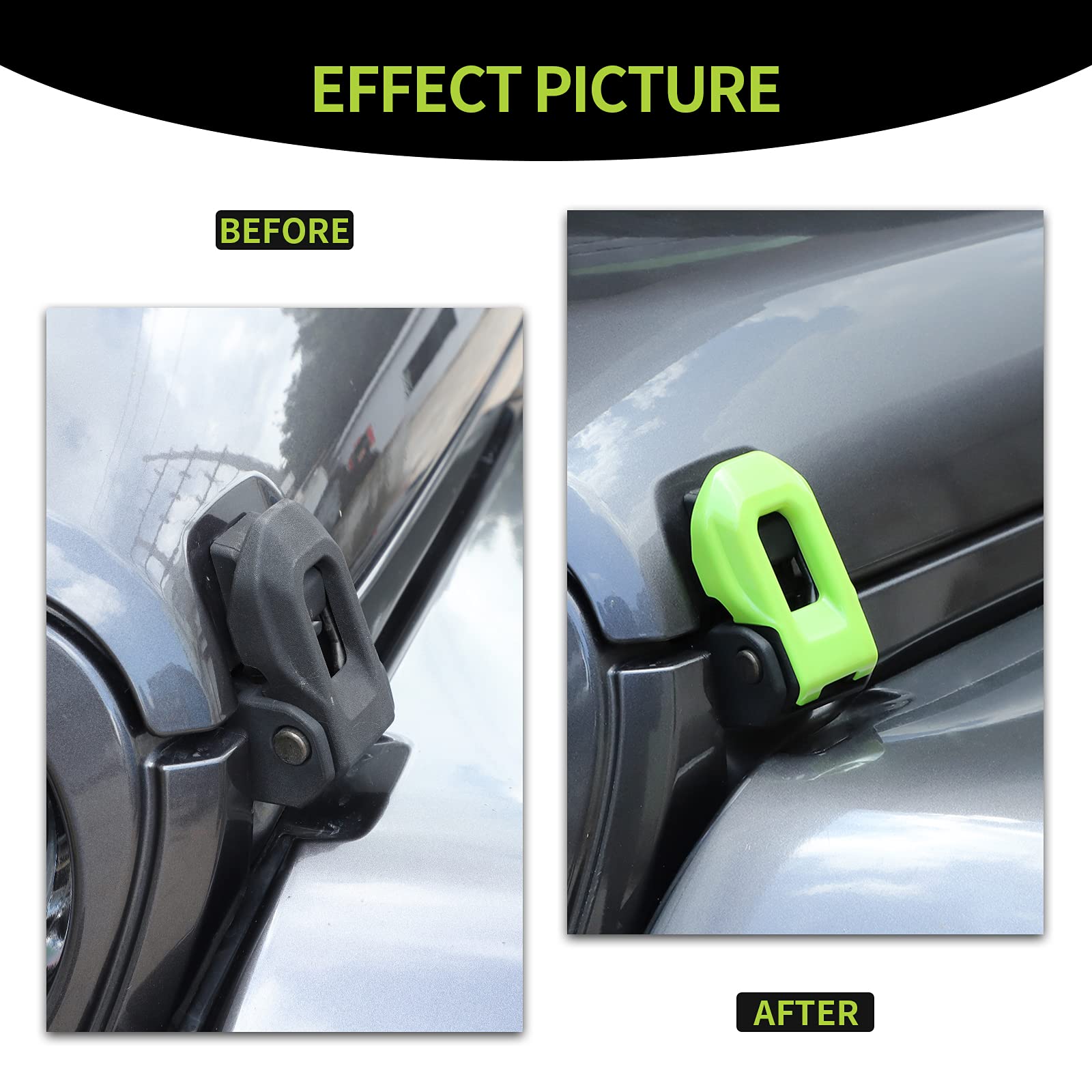 CheroCar for Jeep Hood Lock Latches Cover Catch Brackets Cover External Accessories Decoration Stickers for 2018-2021 Jeep Wrangler JL JLU & 2020-2021 Gladiator JT (Light Green)