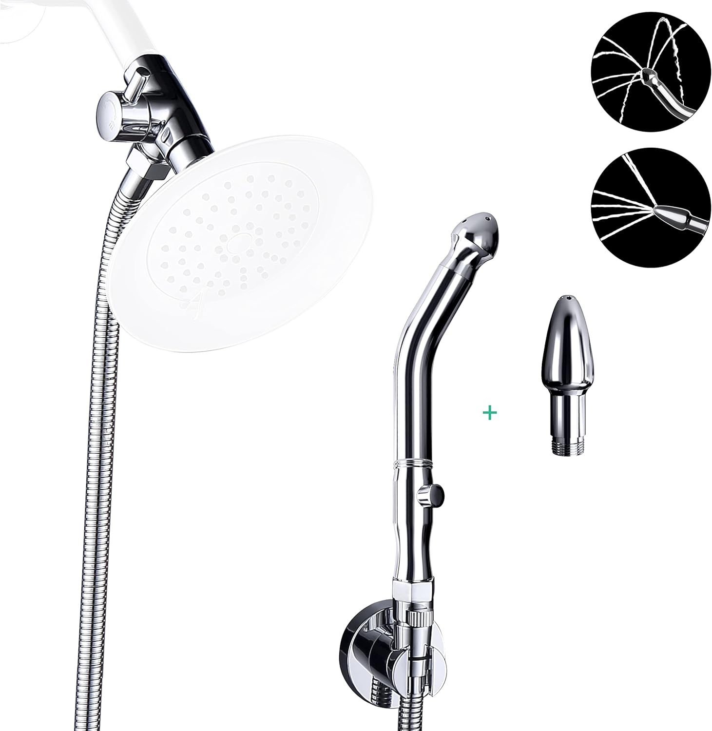 Shower Enema System with 100 Inches Hose, Water Control Valve, and Diverter, Douche Colonic Cleanse Kit for Most Shower Systems (Chrome)