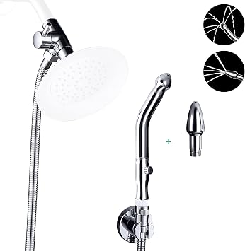 Shower Enema System with 100 Inches Hose, Water Control Valve, and Diverter, Douche Colonic Cleanse Kit for Most Shower Systems Chrome