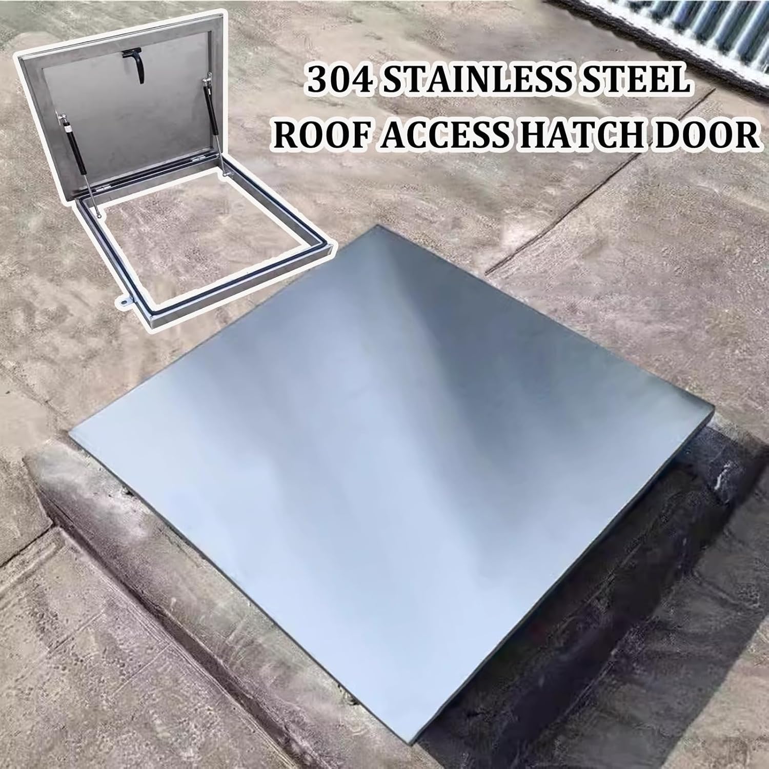 Galvanized Steel Roof Hatch Maintenance Hatch Cover Theft Door Loft Access Egress Window Manhole Covers,Roof Access Hatch with Support Rods and Handle, 304 Stainless Steel for Basement, Well