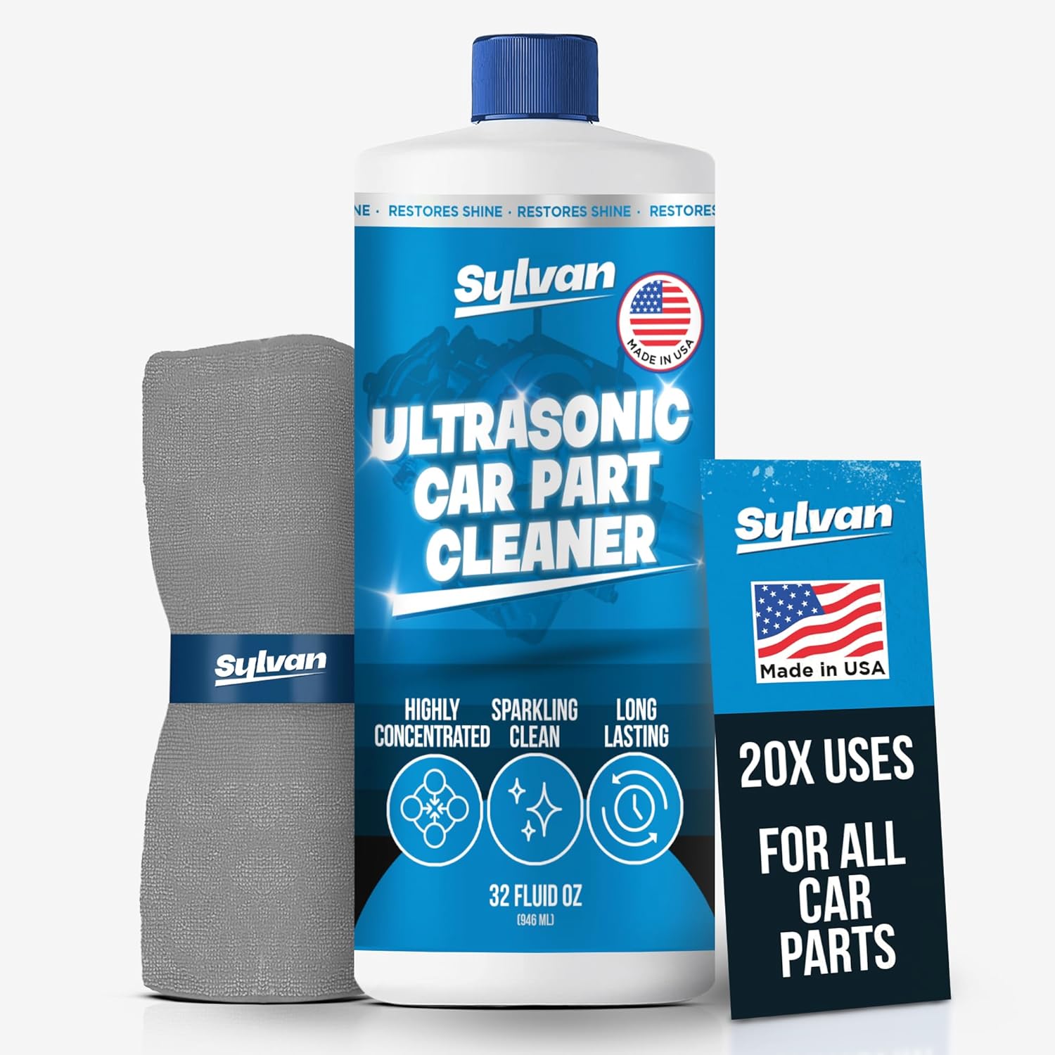 SylvanHills Ultrasonic Carburetor Cleaner Concentrate - Makes 50 Gal, Free Cloth, USA Made for Engine Parts & Carbs