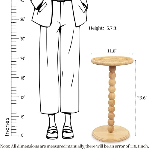 Miniatura 2 de Mesa auxiliar redonda, mesa pequeña de madera maciza para espacios pequeños, mesa auxiliar de ratán bohemio para sala de estar, mesa decorativa