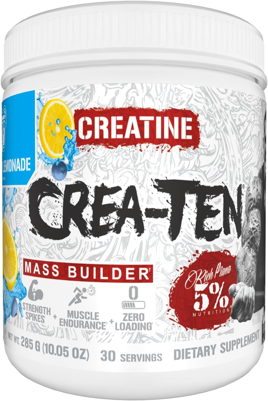 CreaTEN Creatine Complex + Accelerators | Flavored Powder for Muscle Gain Max Power, Strength, Endurance, & Recovery 25 Servings (Blueberry Lemonade) 7.94 Ounce