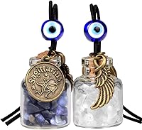 Vista 16 de Zodiac Birthstone Car Charms for Rearview Mirror Hanging - Two Gemstone Good Luck Bottles with Evil Eye Protection Bead and Guardian Angel Wing